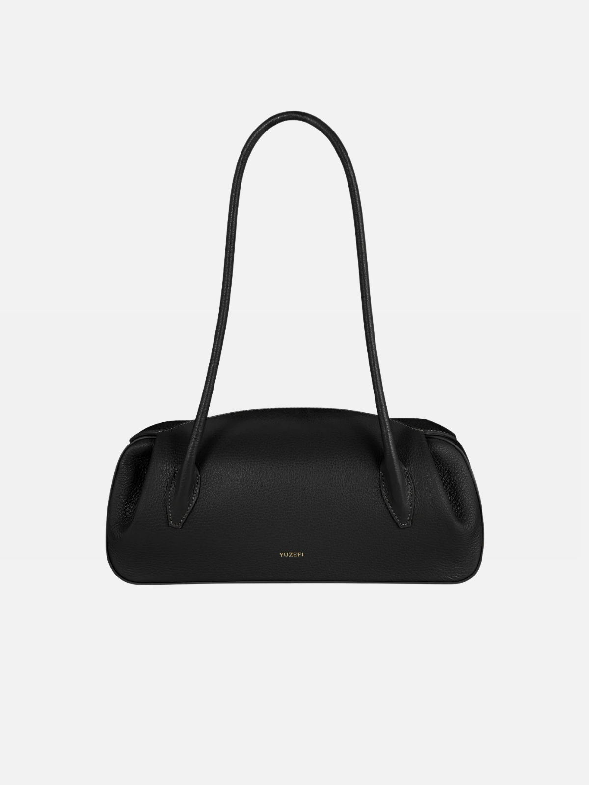 YUZEFI OYSTER SHOULDER BAG - BLACK PEBBLE GRAINED LEATHER
