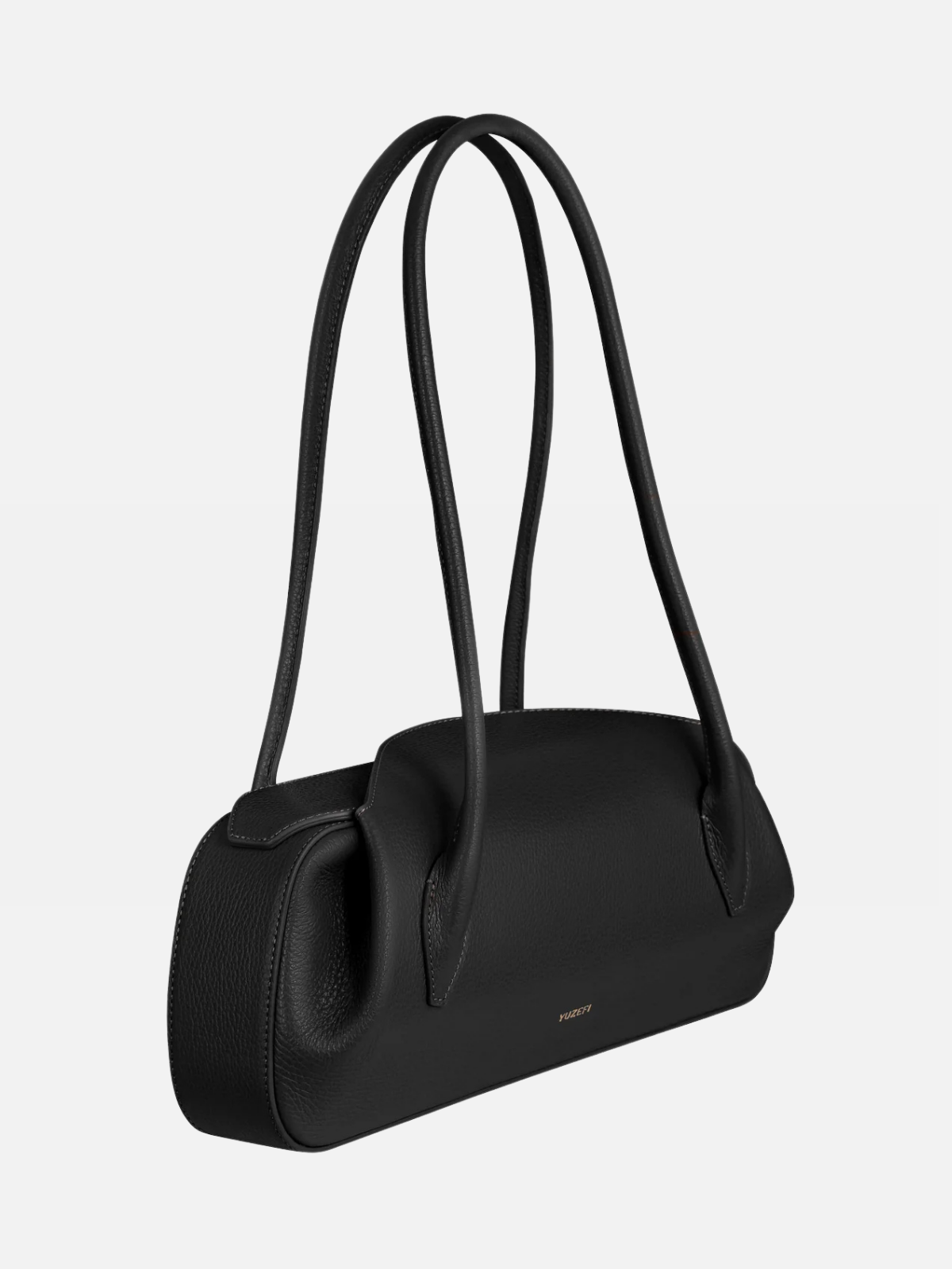 YUZEFI OYSTER SHOULDER BAG - BLACK PEBBLE GRAINED LEATHER