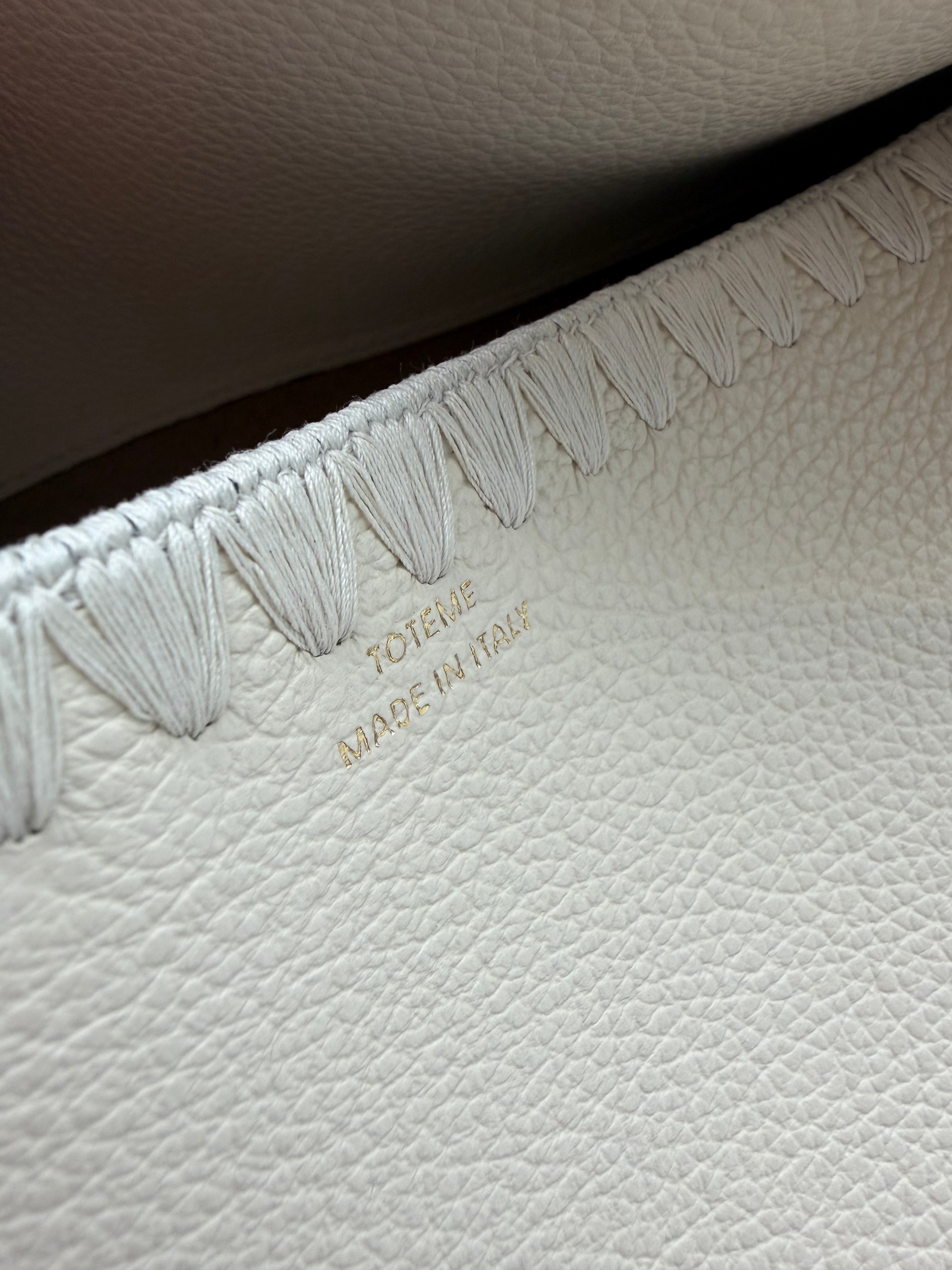 Toteme T-Lock Top Handle White Grained Leather Whipstitch