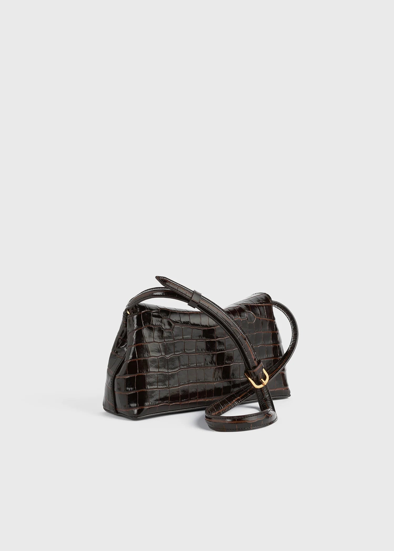 Toteme Clutch T-Lock Croco-Embossed Dark Brown