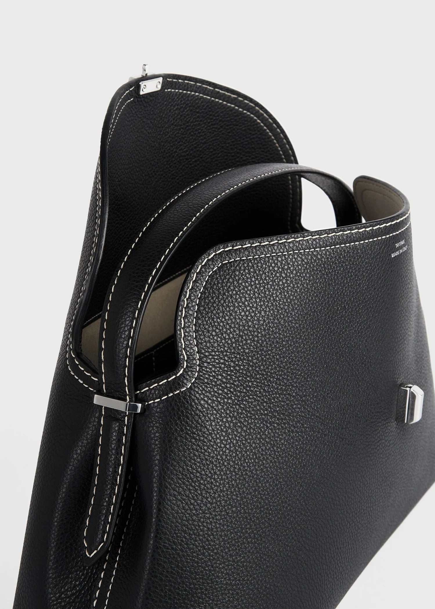Toteme T-Lock Leather Top Handle Black