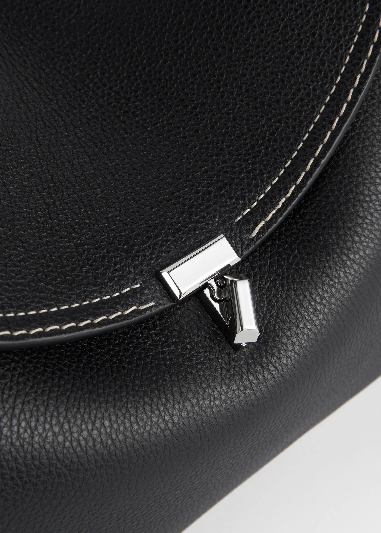 Toteme T-Lock Leather Top Handle Black