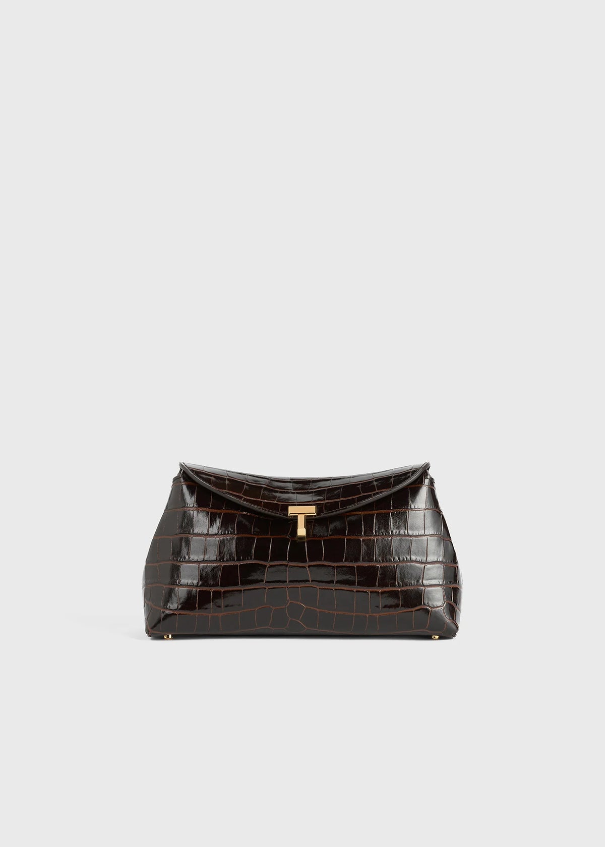 Borsa Toteme T-Lock Clutch Croco - Marrone scuro