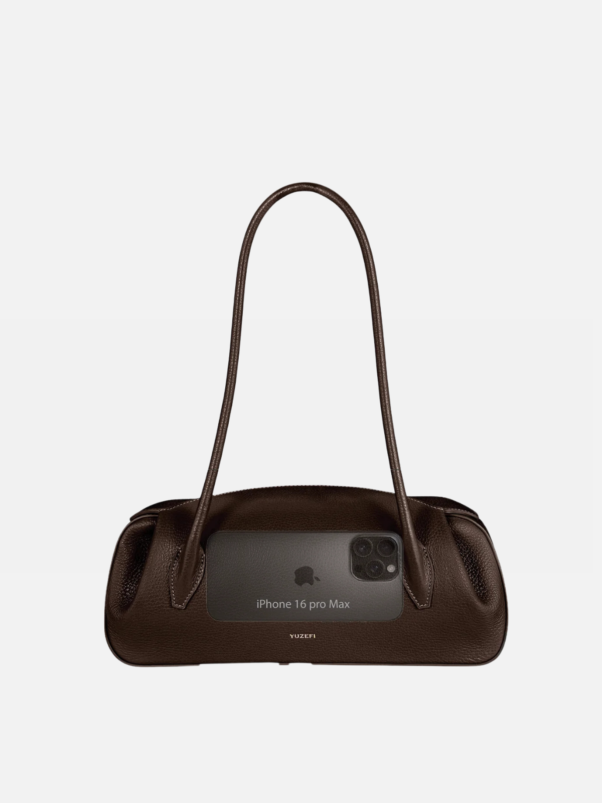 YUZEFI OYSTER SHOULDER BAG - BLACK PEBBLE GRAINED LEATHER