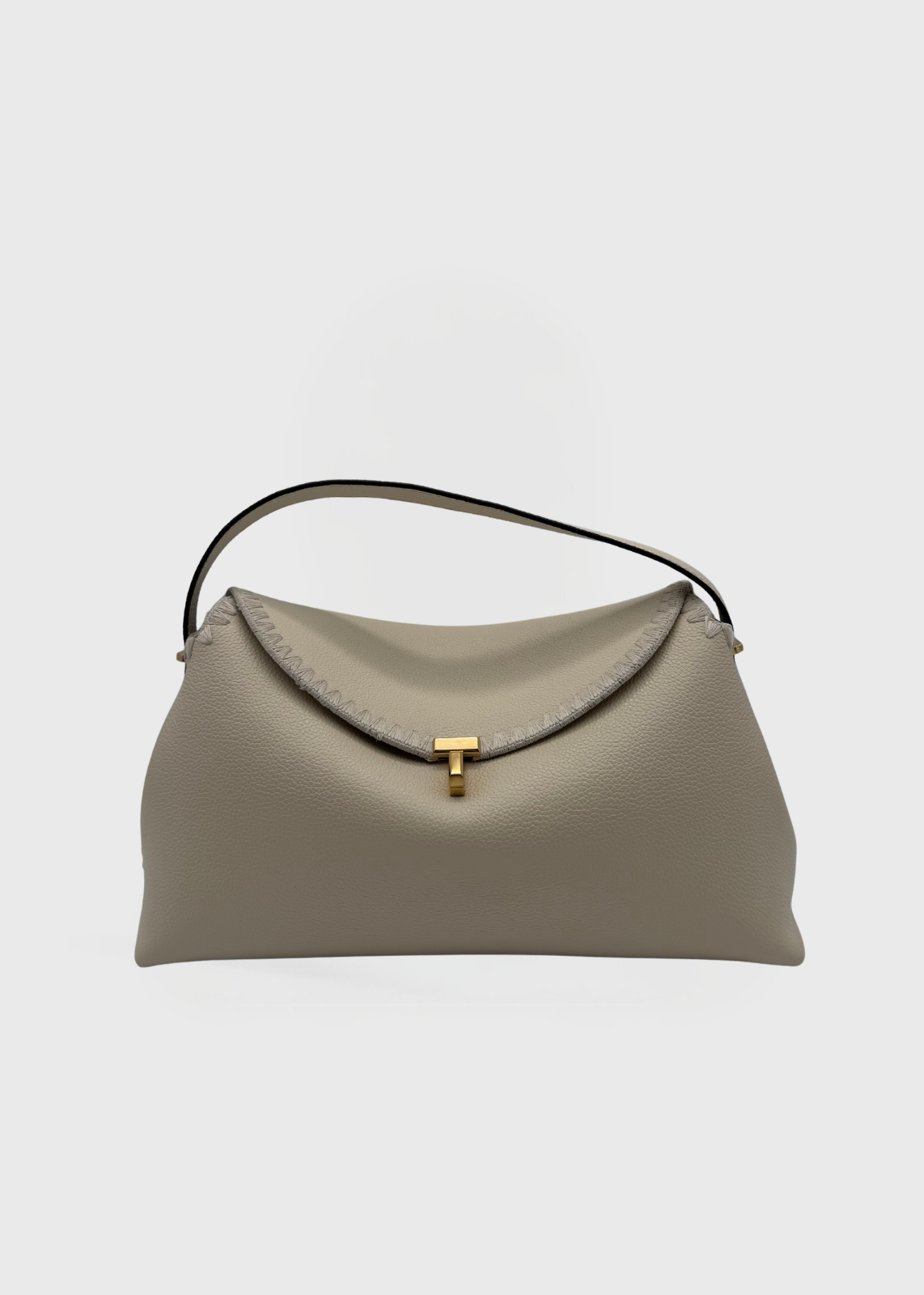 Toteme T-Lock Top Handle White Grained Leather Whipstitch