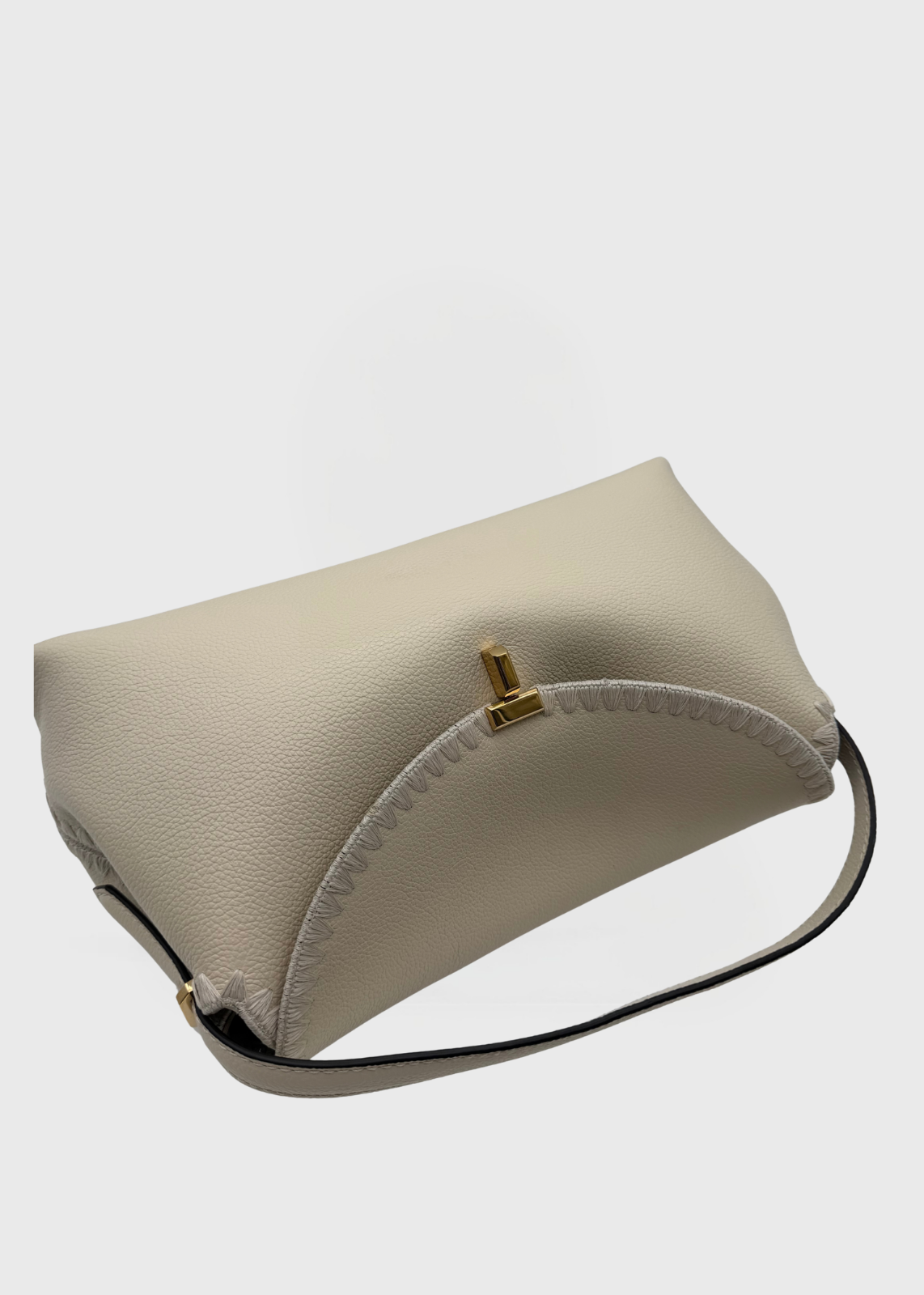 Toteme T-Lock Top Handle White Grained Leather Whipstitch