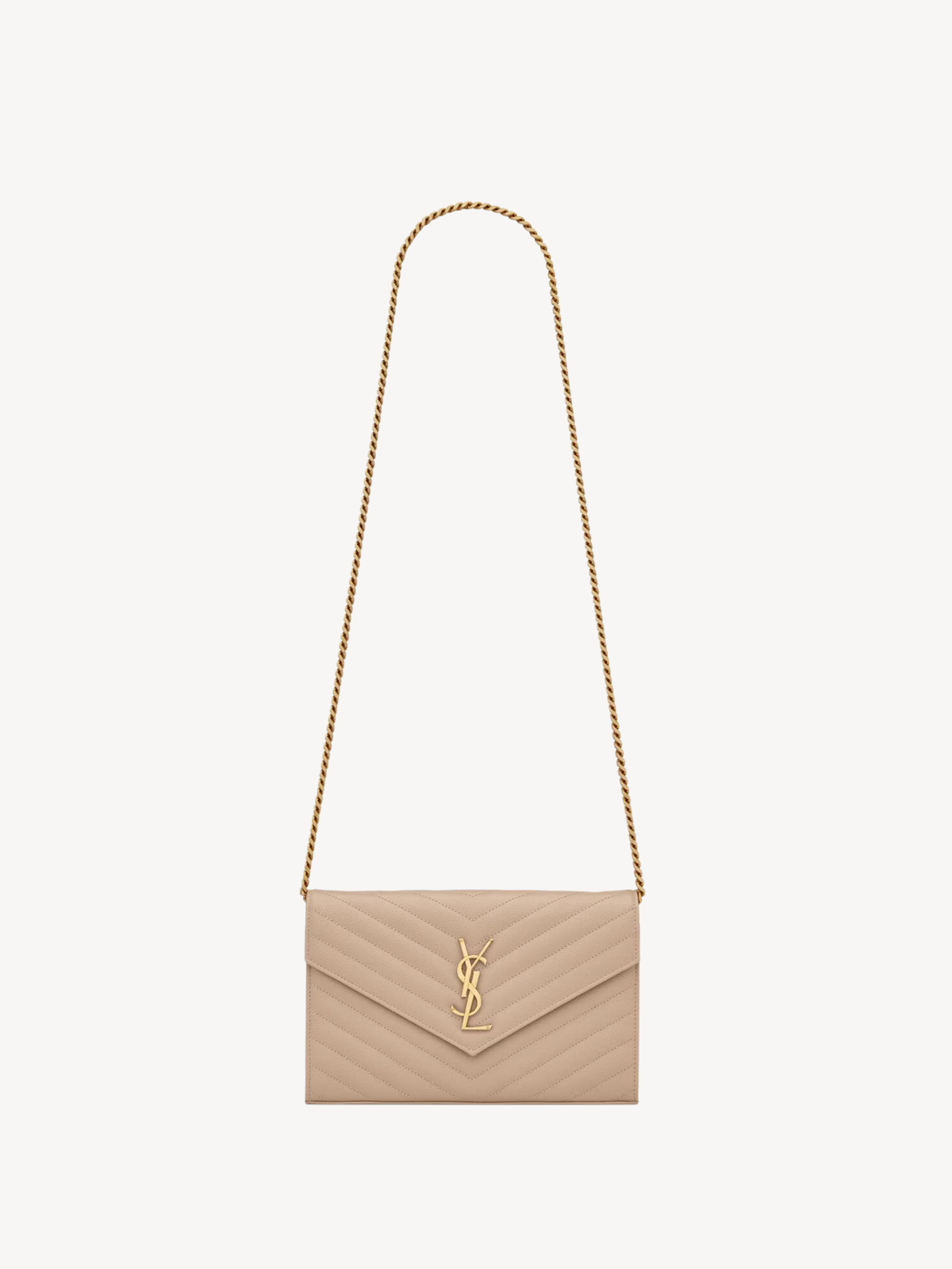 Saint Laurent Cassandre Classic Chain Pouch Dark Beige - G-ESSE STORE