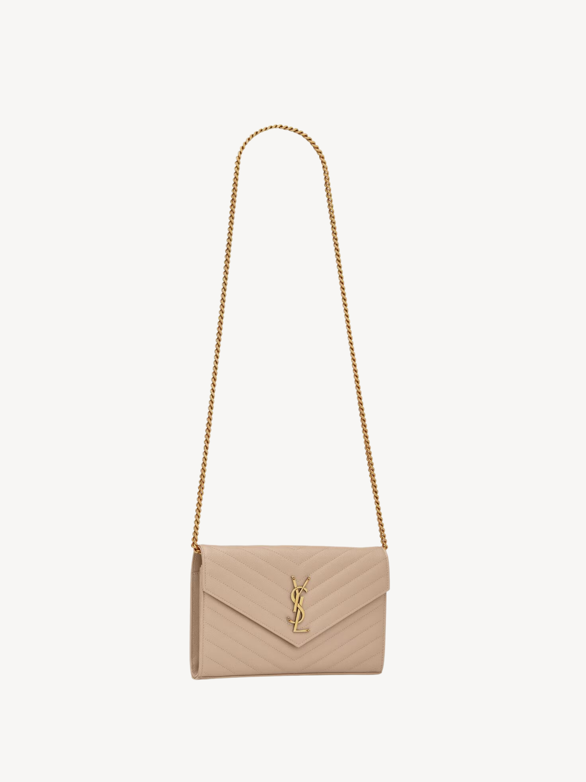 Saint Laurent Cassandre Classic Chain Pouch Dark Beige - G-ESSE STORE