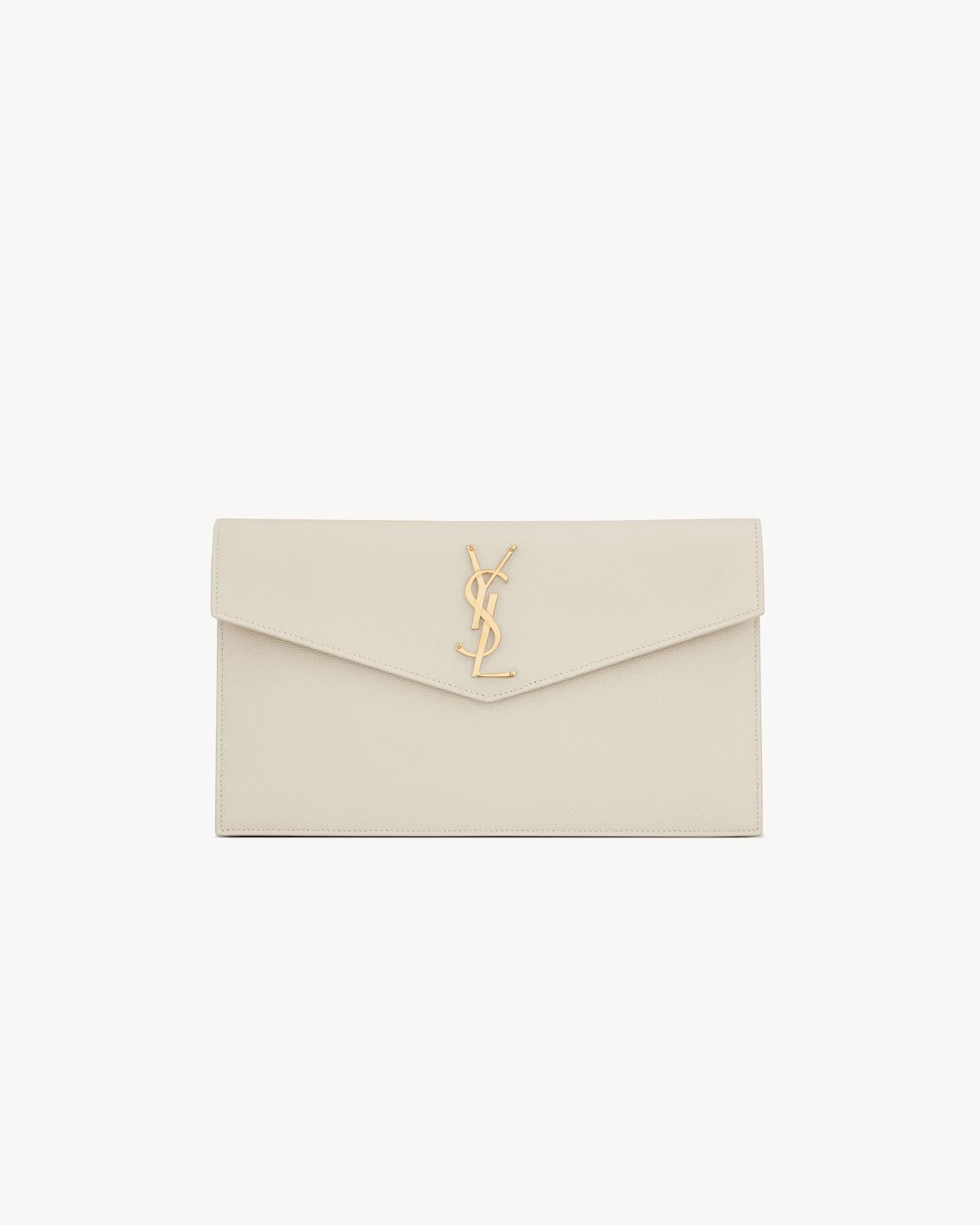 Pochette Saint Laurent Upttown en cuir beige foncé