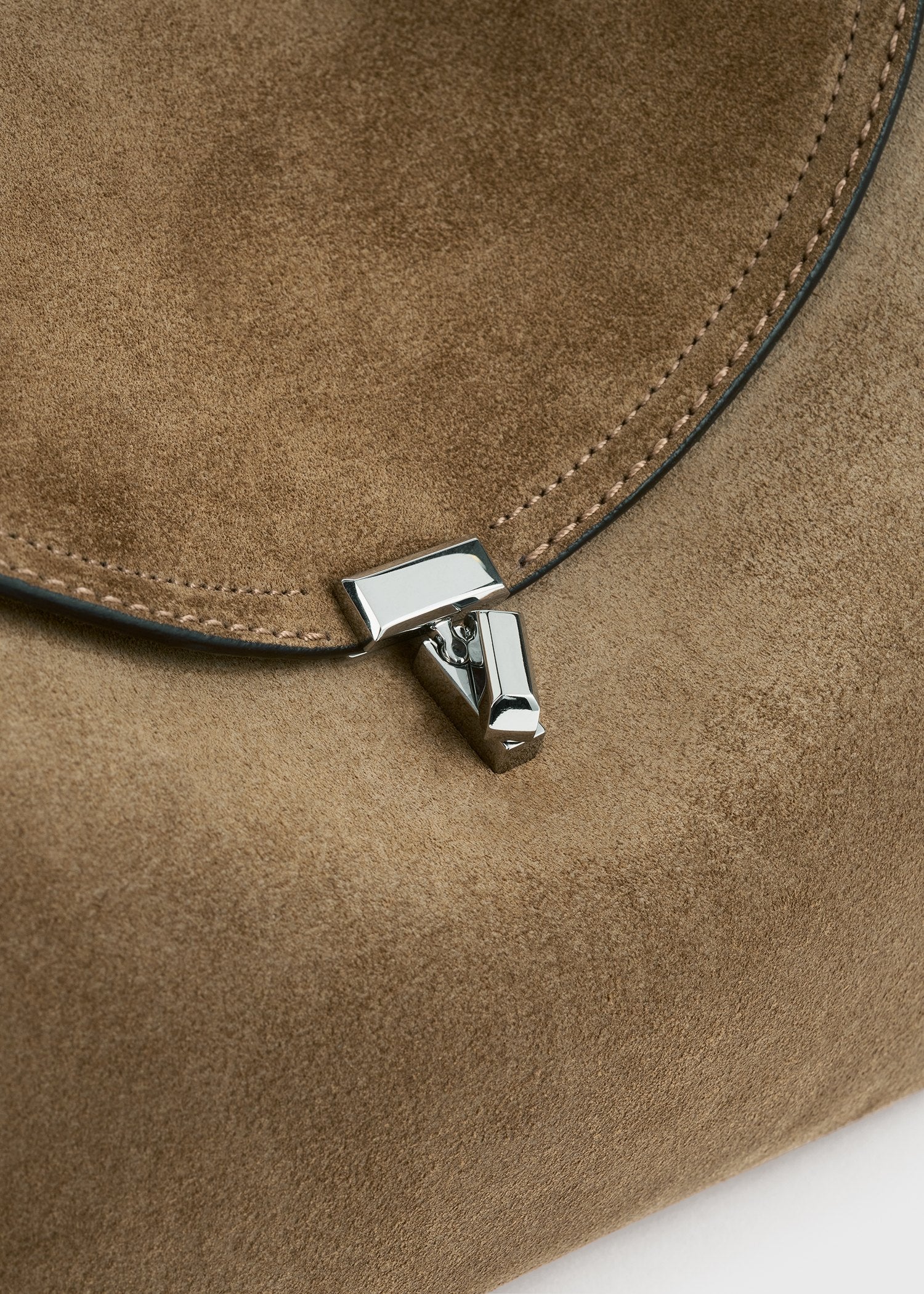 Toteme T-Lock Suede Top Handle Tobacco