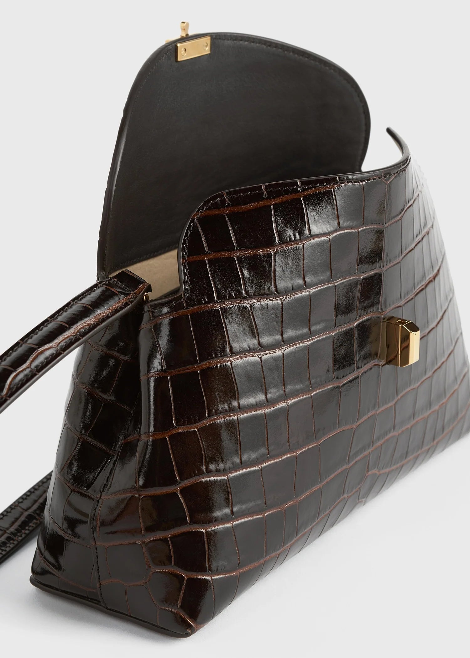 Toteme Clutch T-Lock Croco-Embossed Dark Brown