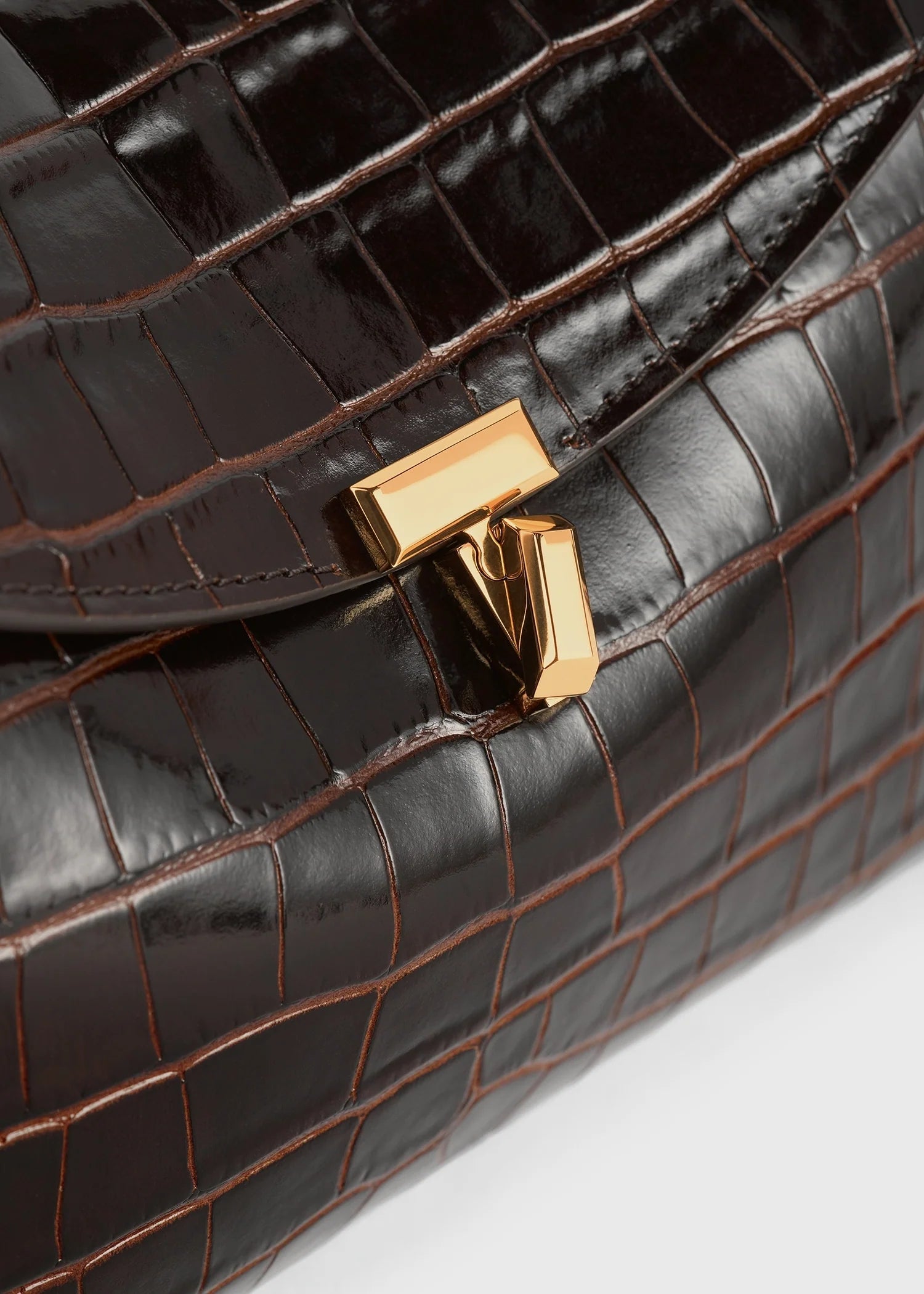 Toteme Clutch T-Lock Croco-Embossed Dark Brown