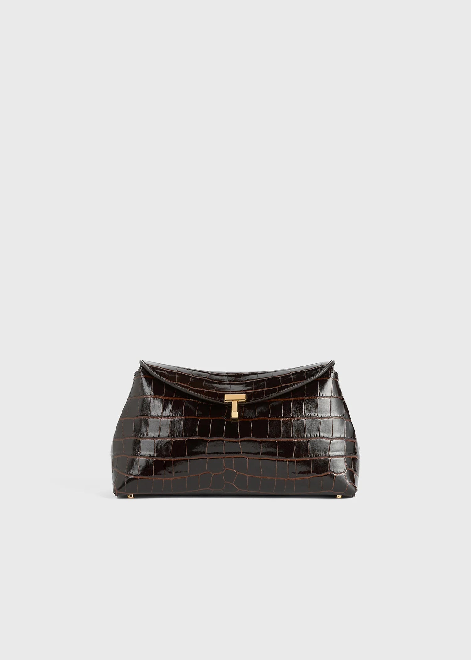Toteme Clutch T-Lock Croco-Embossed Dark Brown