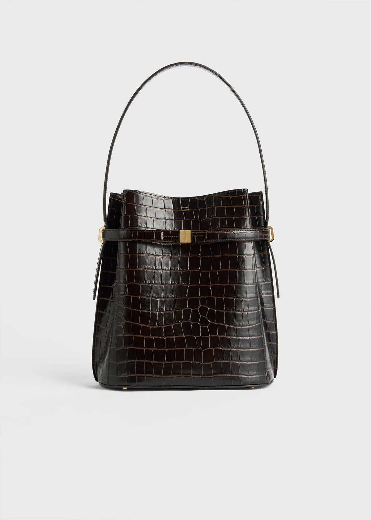 Borsa Toteme Belted Bucket Bag Croco Marrone Scuro