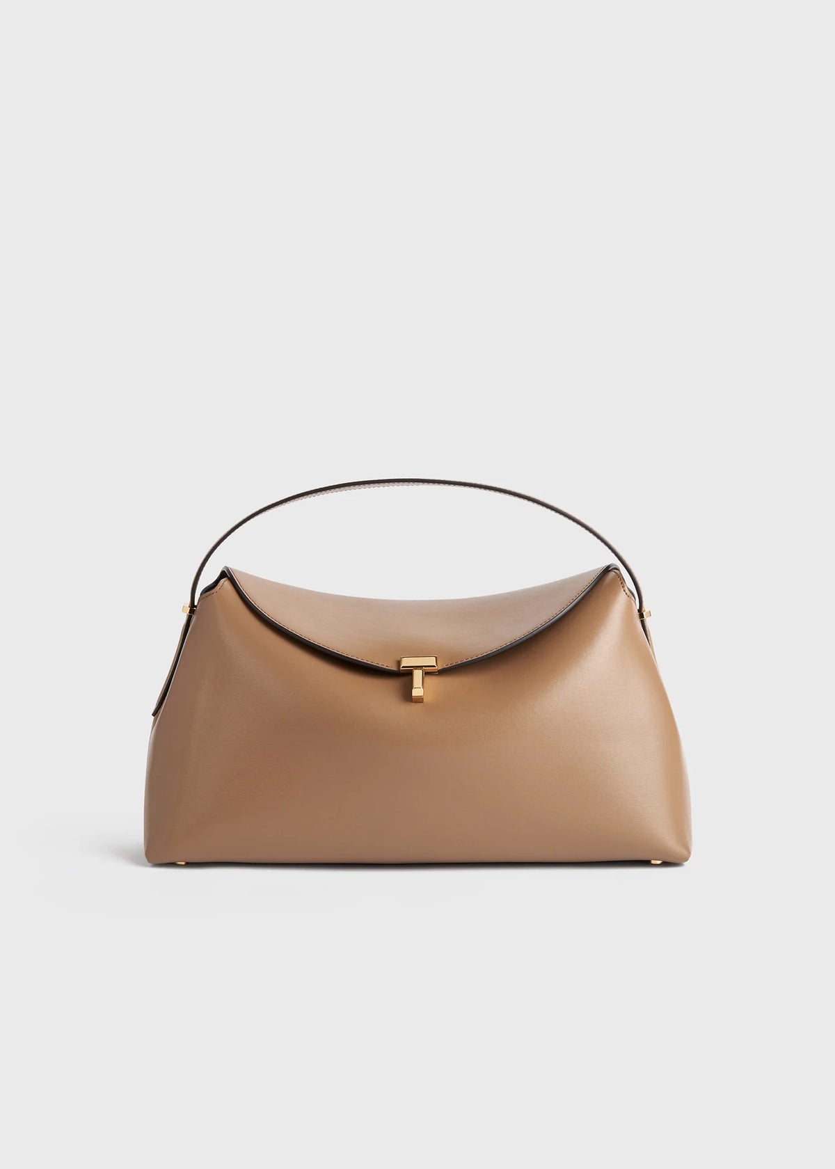 Borsa Toteme T-Lock Camel Top Handle in Pelle